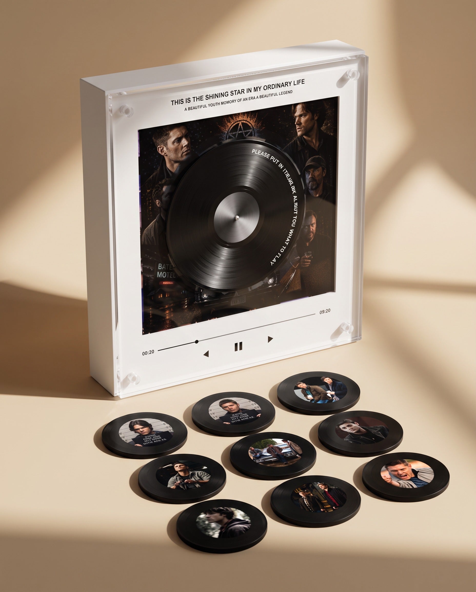 SPN Music Box acrylic plaque player with 9 collectible discs