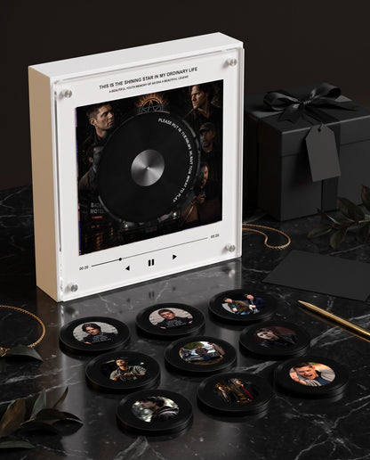SPN Music Box gift set on black marble with 9 collectible discs